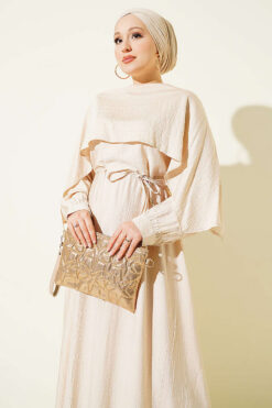 Alternative view of Asymmetrical Shoulder Panel Dress Beige