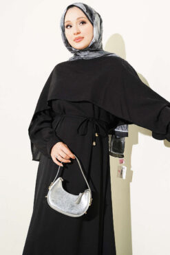 Alternative view of Asymmetrical Shoulder Panel Dress Black