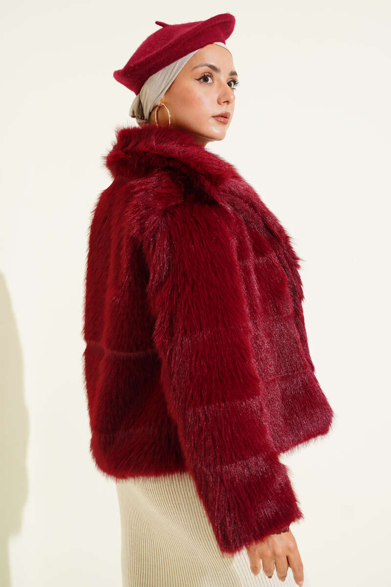 Lined Fur Coat Burgundy - immagine 3
