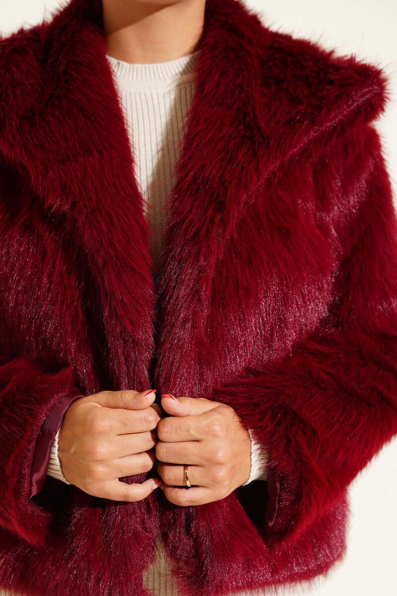 Lined Fur Coat Burgundy - immagine 4
