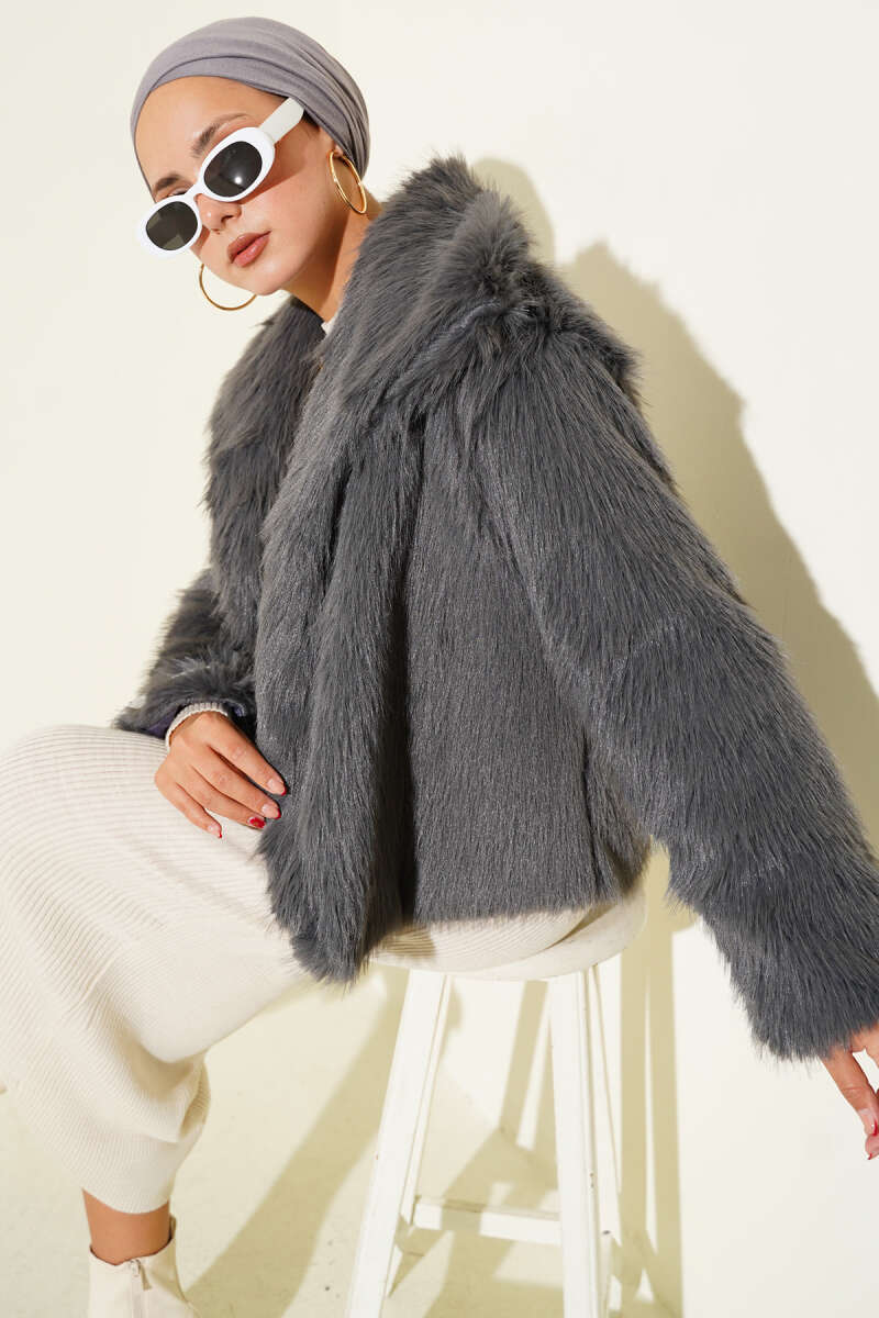 Lined Fur Coat Smoke