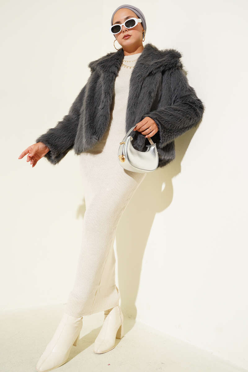 Lined Fur Coat Smoke - Imagen 2