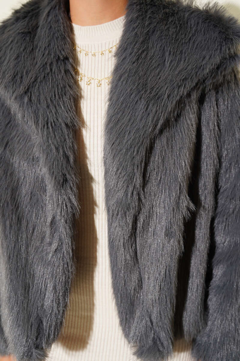 Lined Fur Coat Smoke - Imagen 4