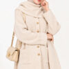 Button-Up Pocketed Knitted Cardigan with Scarf Beige - immagine 2