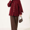 Button-Up Pocketed Knitted Cardigan with Scarf Wine Red - immagine 3