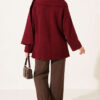 Button-Up Pocketed Knitted Cardigan with Scarf Wine Red - immagine 4
