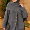 Button-Up Pocketed Knitted Cardigan with Scarf Dark Smoke
