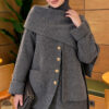 Button-Up Pocketed Knitted Cardigan with Scarf Dark Smoke - Afbeelding 3