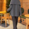 Button-Up Pocketed Knitted Cardigan with Scarf Dark Smoke - Afbeelding 4