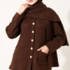 Button-Up Pocketed Knitted Cardigan with Scarf Coffee Brown