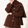 Button-Up Pocketed Knitted Cardigan with Scarf Coffee Brown - الصورة 2