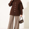 Button-Up Pocketed Knitted Cardigan with Scarf Coffee Brown - الصورة 3