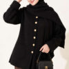 Button-Up Pocketed Knitted Cardigan with Scarf Black