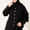 Button-Up Pocketed Knitted Cardigan with Scarf Black - الصورة 2