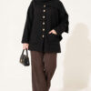 Button-Up Pocketed Knitted Cardigan with Scarf Black - الصورة 3