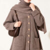 Button-Up Pocketed Knitted Cardigan with Scarf Mink