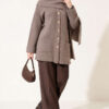 Button-Up Pocketed Knitted Cardigan with Scarf Mink - immagine 3