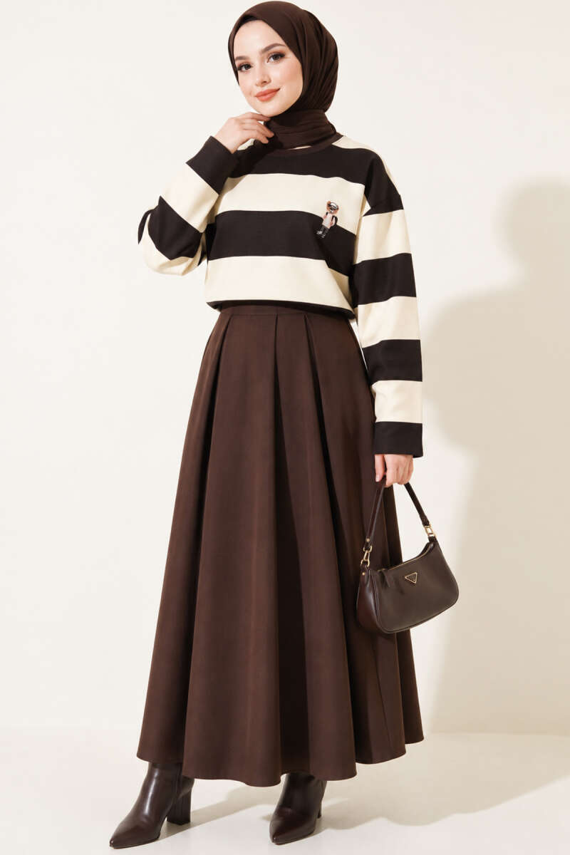 Bear-Print Striped Tunic Dark Brown – Bild 3