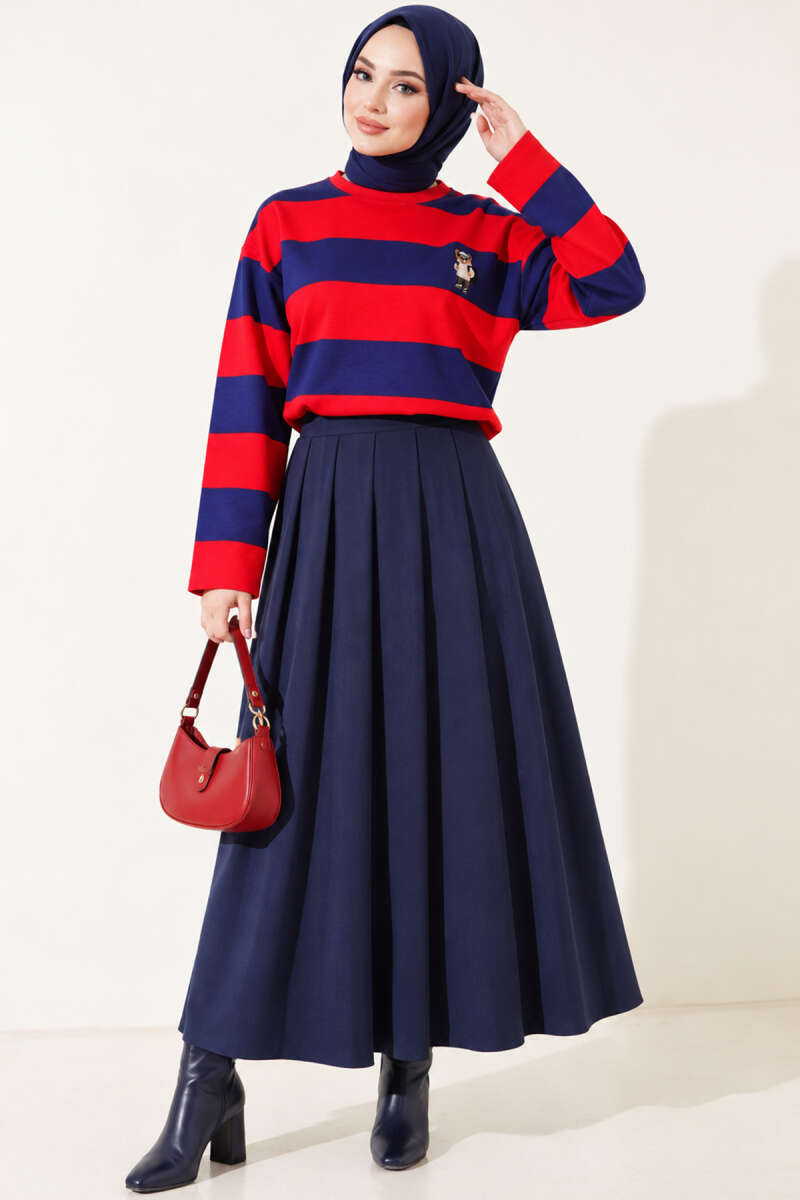 Bear-Print Striped Tunic Red - Image 3
