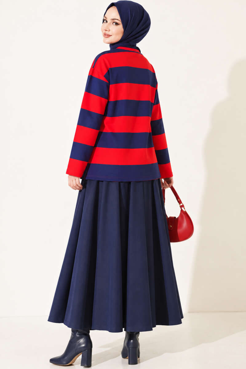 Bear-Print Striped Tunic Red - Image 4