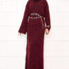 Textured Knit Dress with Honeycomb Pattern Burgundy