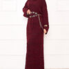 Textured Knit Dress with Honeycomb Pattern Burgundy - immagine 3