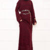 Textured Knit Dress with Honeycomb Pattern Burgundy - immagine 4