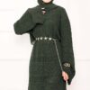 Textured Knit Dress with Honeycomb Pattern Khaki - Imagen 2