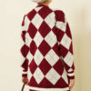 Plaid Pattern Buttoned Knit Cardigan Burgundy – Bild 3