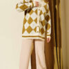 Plaid Pattern Buttoned Knit Cardigan Ecru - immagine 2