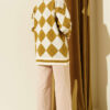 Plaid Pattern Buttoned Knit Cardigan Ecru - immagine 3