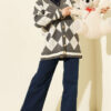 Plaid Pattern Buttoned Knit Cardigan Smoke - immagine 2