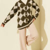 Plaid Pattern Buttoned Knit Cardigan Khaki - immagine 2