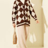 Plaid Pattern Buttoned Knit Cardigan Brown - immagine 2