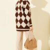 Plaid Pattern Buttoned Knit Cardigan Brown - immagine 3