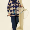 Plaid Pattern Buttoned Knit Cardigan Navy Blue - immagine 2