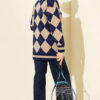 Plaid Pattern Buttoned Knit Cardigan Navy Blue - immagine 3