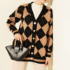 Plaid Pattern Buttoned Knit Cardigan Black