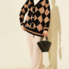 Plaid Pattern Buttoned Knit Cardigan Black - immagine 2
