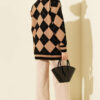 Plaid Pattern Buttoned Knit Cardigan Black - immagine 3