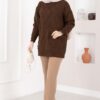 Diamond Pattern Pom-Pom Detailed Knit Sweater Brown