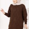 ⁦Diamond Pattern Pom-Pom Detailed Knit Sweater Brown⁩ - الصورة ⁦2⁩