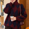 Casual Oversized Tunic with a Honeycomb Pattern Burgundy