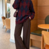 Casual Oversized Tunic with a Honeycomb Pattern Burgundy – Bild 2