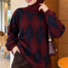 Casual Oversized Tunic with a Honeycomb Pattern Burgundy – Bild 3