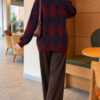 Casual Oversized Tunic with a Honeycomb Pattern Burgundy – Bild 4
