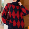 Casual Oversized Tunic with a Honeycomb Pattern Red