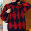 Casual Oversized Tunic with a Honeycomb Pattern Red – Bild 3