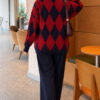 Casual Oversized Tunic with a Honeycomb Pattern Red – Bild 4