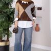 Diamond Pattern Knit Sweater Dark Brown – Bild 2